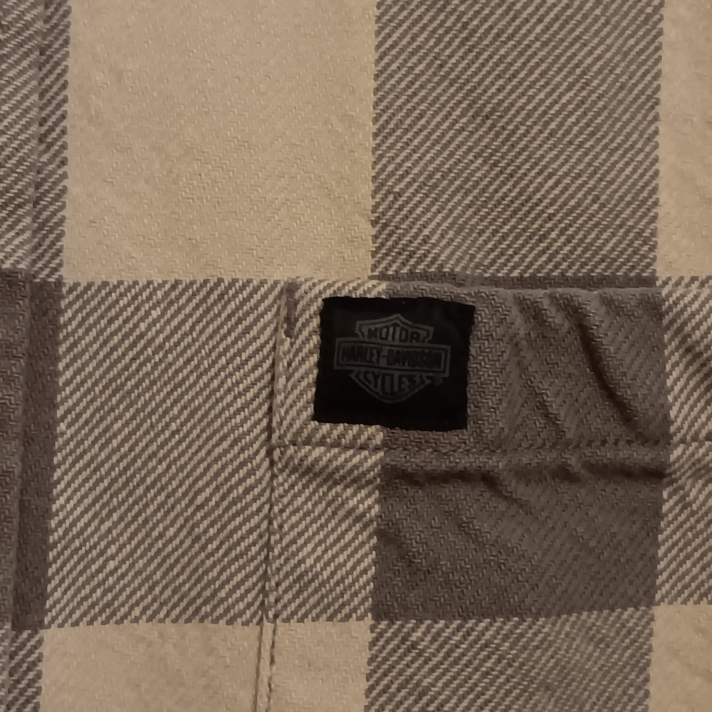 HARLEY DAVIDSON Grey Plaid Snap On Button Long Sleeve Shirt Mens SZ L - Picture 3 of 5